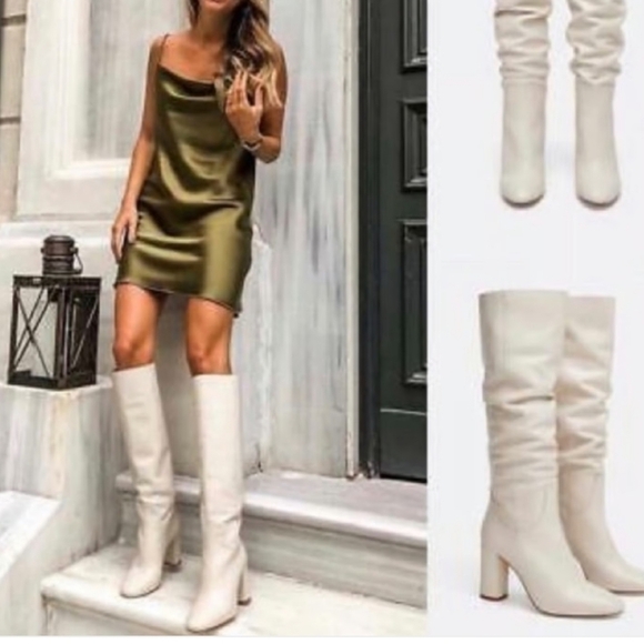 ZARA Leather Knee high boots in Bone. Size 6 - Picture 2 of 16
